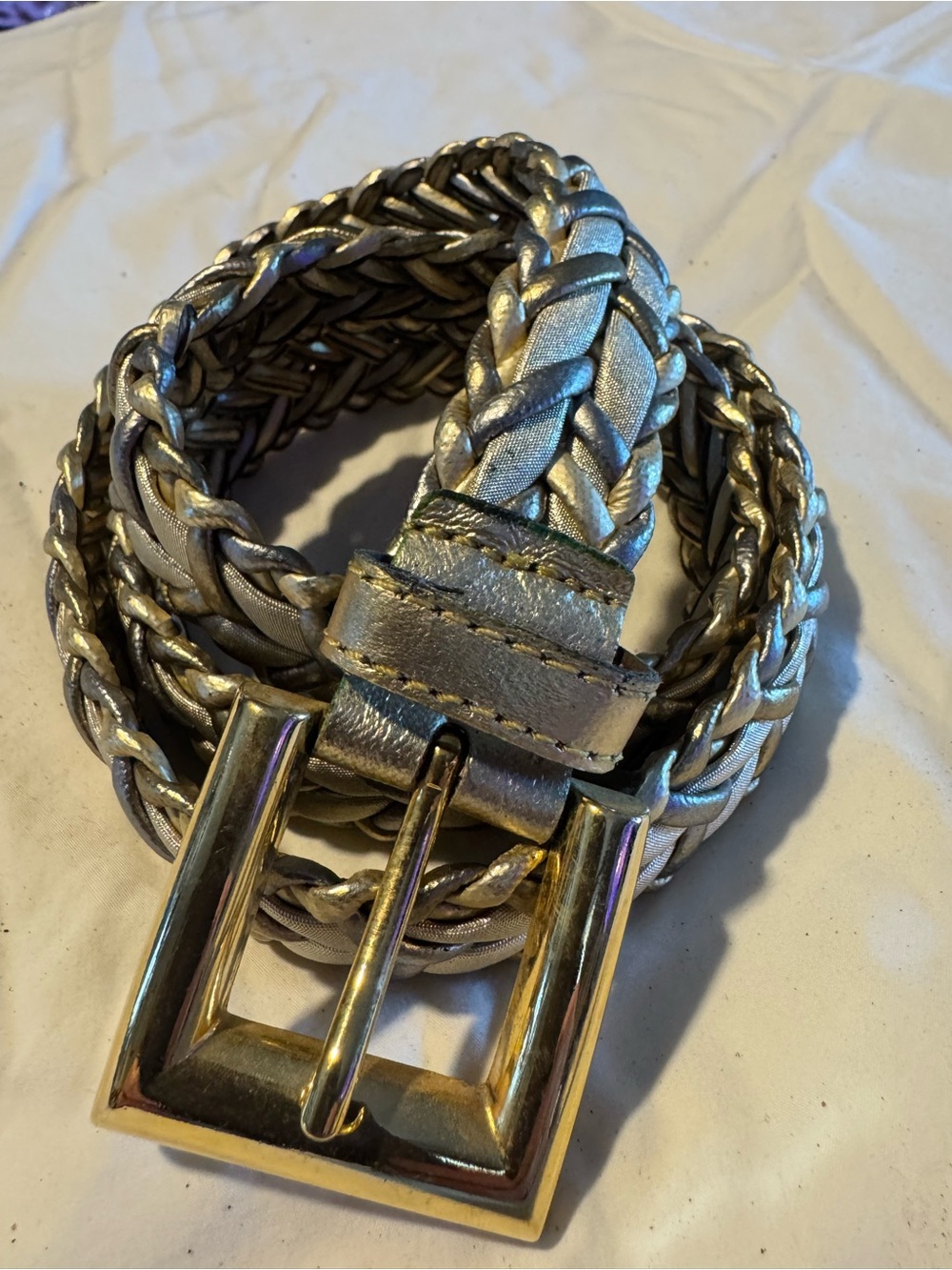 Woven Metallic Belt with Gold-Tone Buckle - Silver